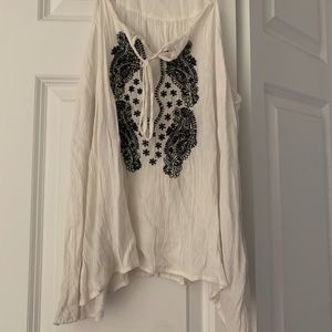Black and White embroidered flow tank top